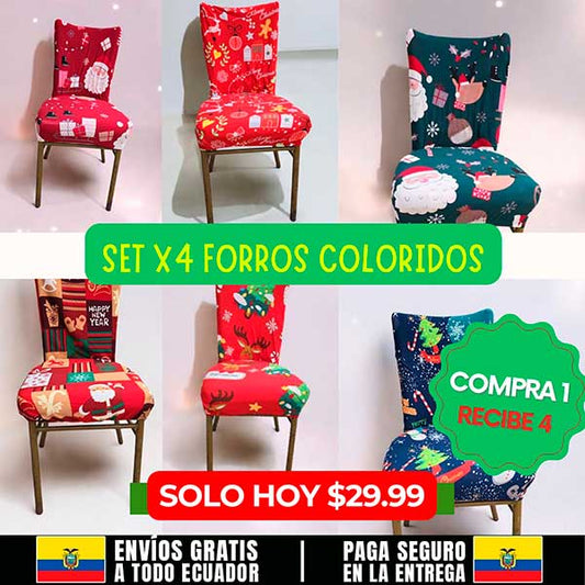 🎄4 FORROS DE SILLAS NAVIDEÑOS AJUSTABLE + ENVIO GRATIS🎄